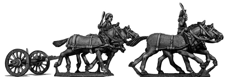 Four horse limber, cantering, with two civilian drivers (28mm)