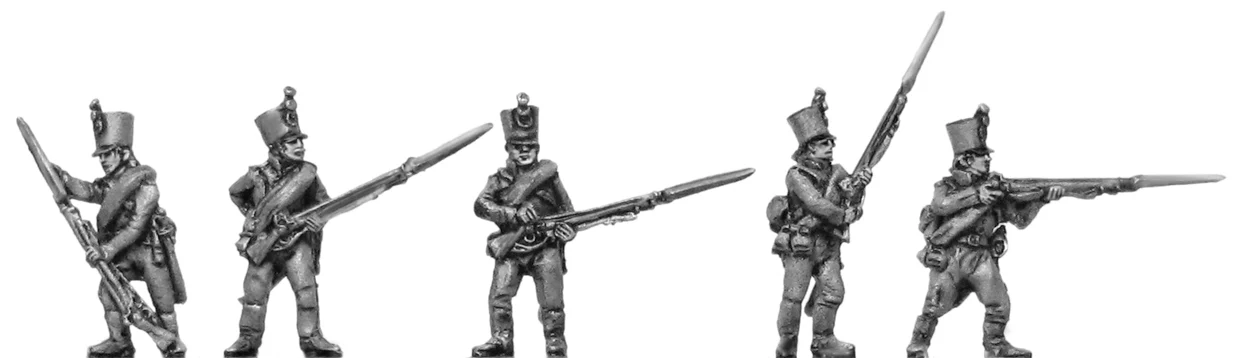 Musketeers, shako, firing and loading (18mm)